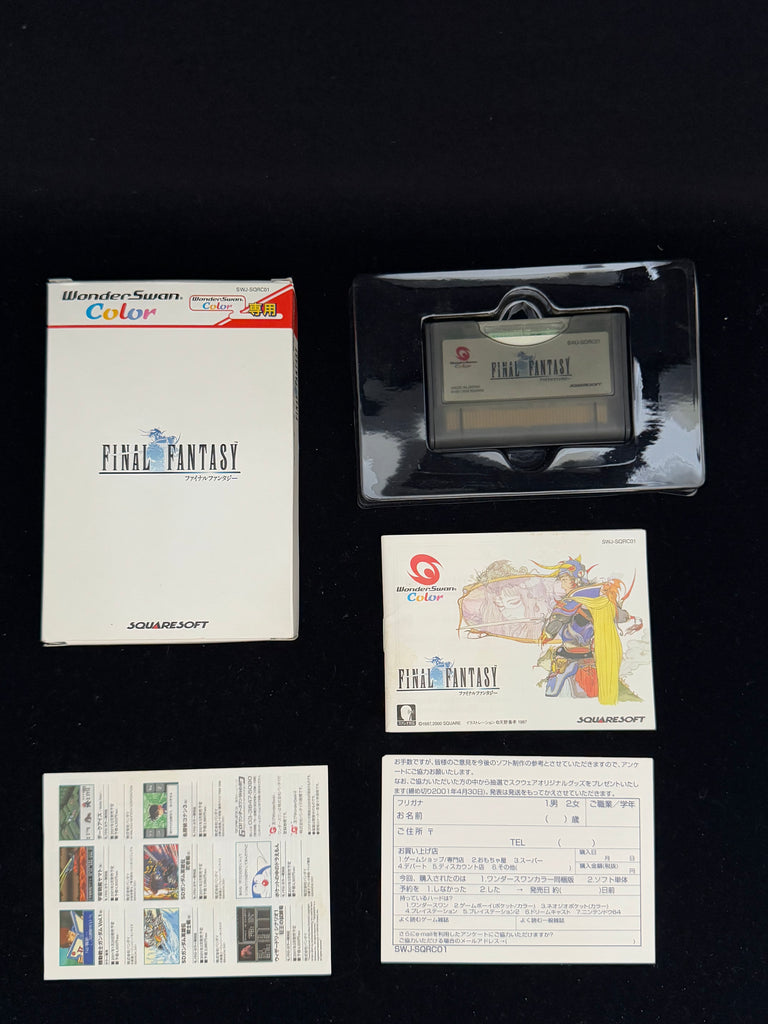 Final Fantasy | Wonderswan | JAP | Complete Condition Cart: Excellent Box: Very Good Manual: Good Items: Very Good Game Description Final Fantasy for the Wonderswan Color is a beautifully remastered version of the iconic RPG that started it all. This Japa