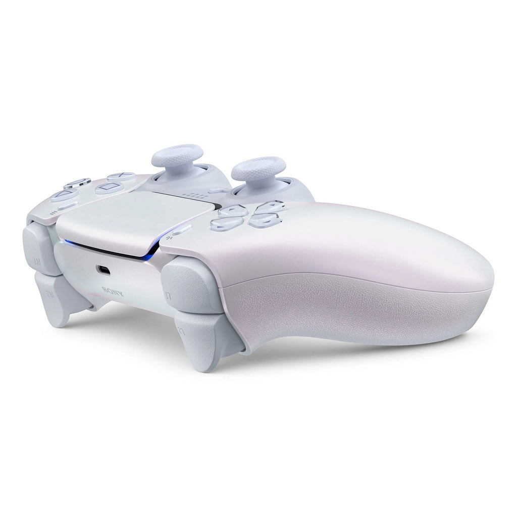 PlayStation 5 DualSense Wireless Controller in Chroma Pearl color, featuring an iridescent design for enhanced gaming experience.