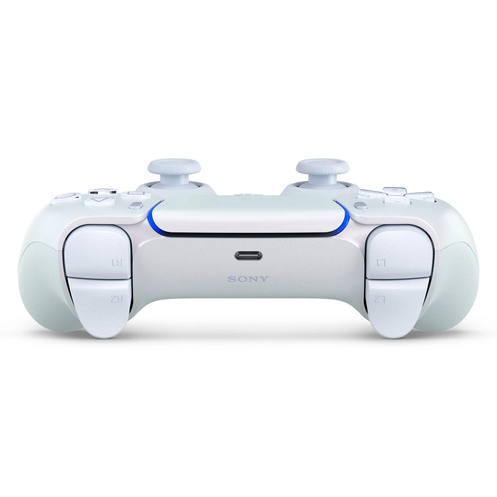 PlayStation 5 DualSense Wireless Controller in Chroma Pearl with iridescent finish and sleek design.